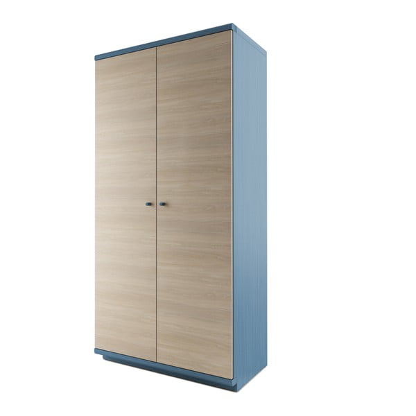 Niebieskie szafa 2-drzwiowa z litego drewna dębowego JELÍNEK Amanta