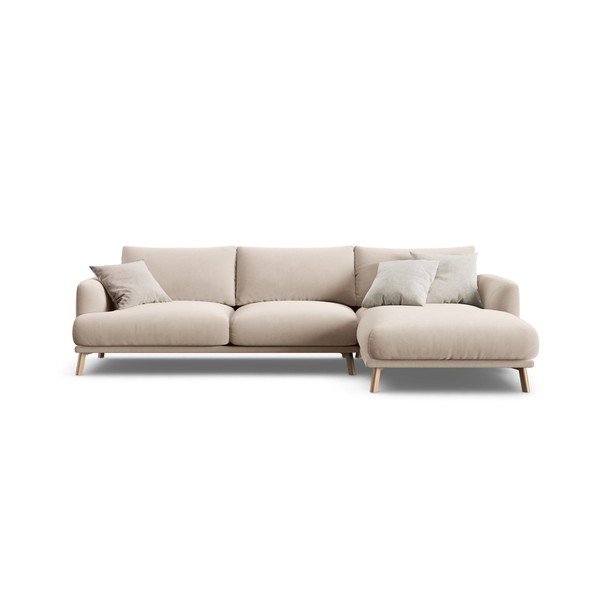 Beżowy aksamitny narożnik (prawostronny/z szezlongiem) Naomi – Micadoni 