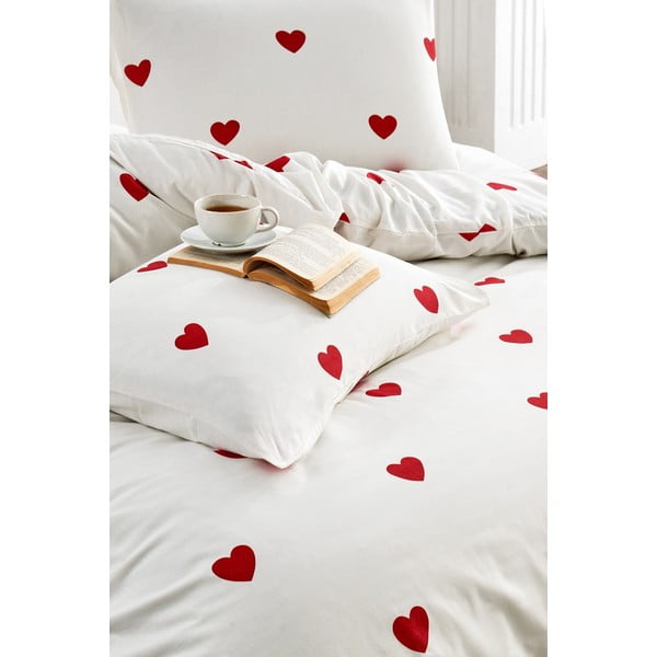 Kremowa pościel dwuosobowa z bawełny renforcé z prześcieradłem 4-częściowa 200x220 cm Mini Hearts – Mila Home-image-1