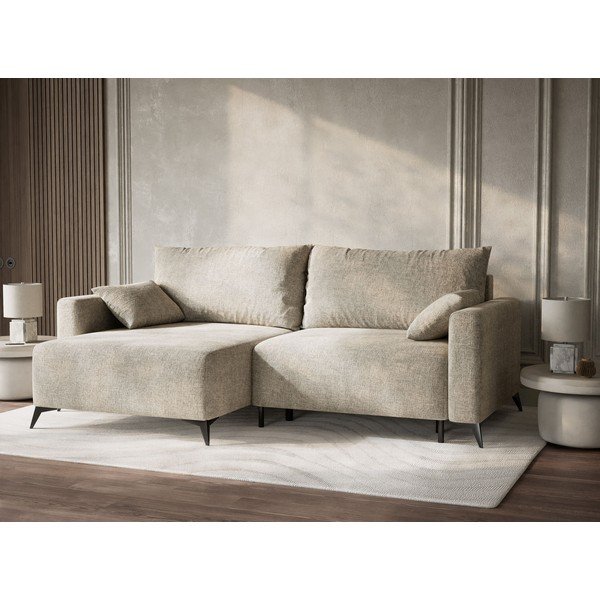 Beżowy rozkładany/ze schowkiem narożnik z tkaniny szenilowej (lewostronny/z szezlongiem) Leon – Maison de Rêve-image-4