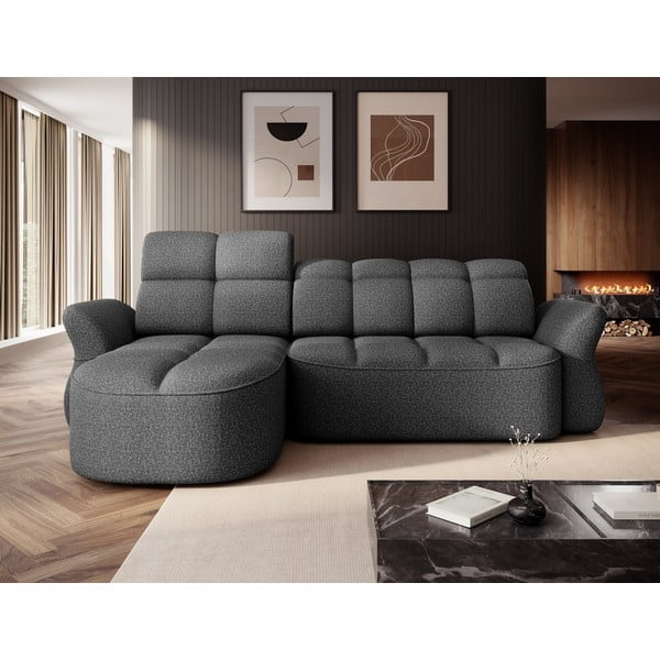 Ciemnoszary aksamitny rozkładany/ze schowkiem narożnik (lewostronny/z szezlongiem) Beneth – ELTAP-image-1