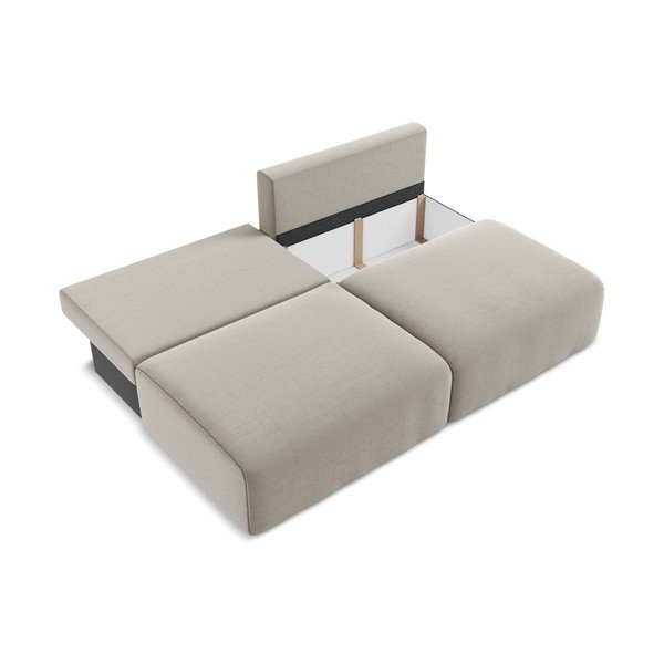 Szarobrązowa aksamitna rozkładana/ze schowkiem sofa 216 cm Kalena – Makamii-image-4