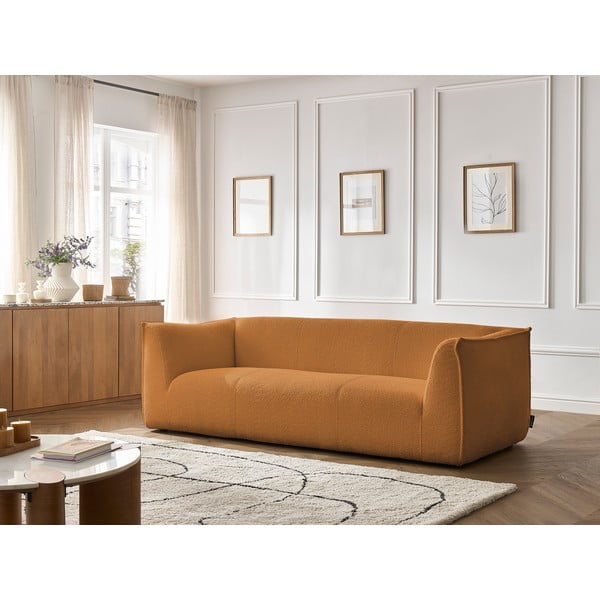 Musztardowa sofa z materiału bouclé 242 cm Giorgia – Bobochic Paris-image-1