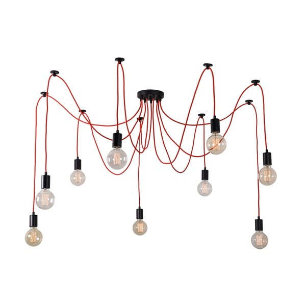 Czerwona lampa wisząca z 9 żarówkami Filament Style Spider Lamp