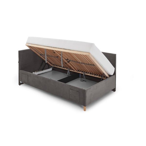 Antracytowe tapicerowane narożne łóżko dziecięce ze schowkiem ze stelażem 90x200 cm Cool – Meise Möbel-image-2