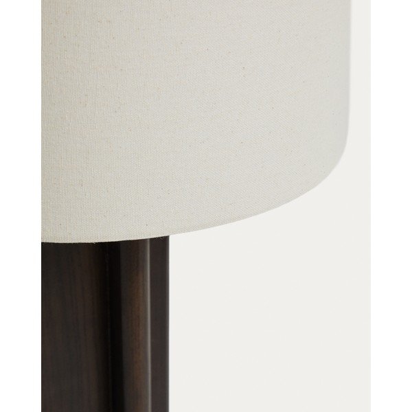 Biała/ciemnobrązowa lampa stołowa z litego drewna kauczukowego z tekstylnym kloszem (wysokość 48 cm) Niani – Kave Home-image-2