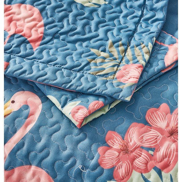 Niebieska narzuta z mikroperkalu z 2 poszewkami na poduszkę Sleeptime Flamingo, 180x250 cm-image-2