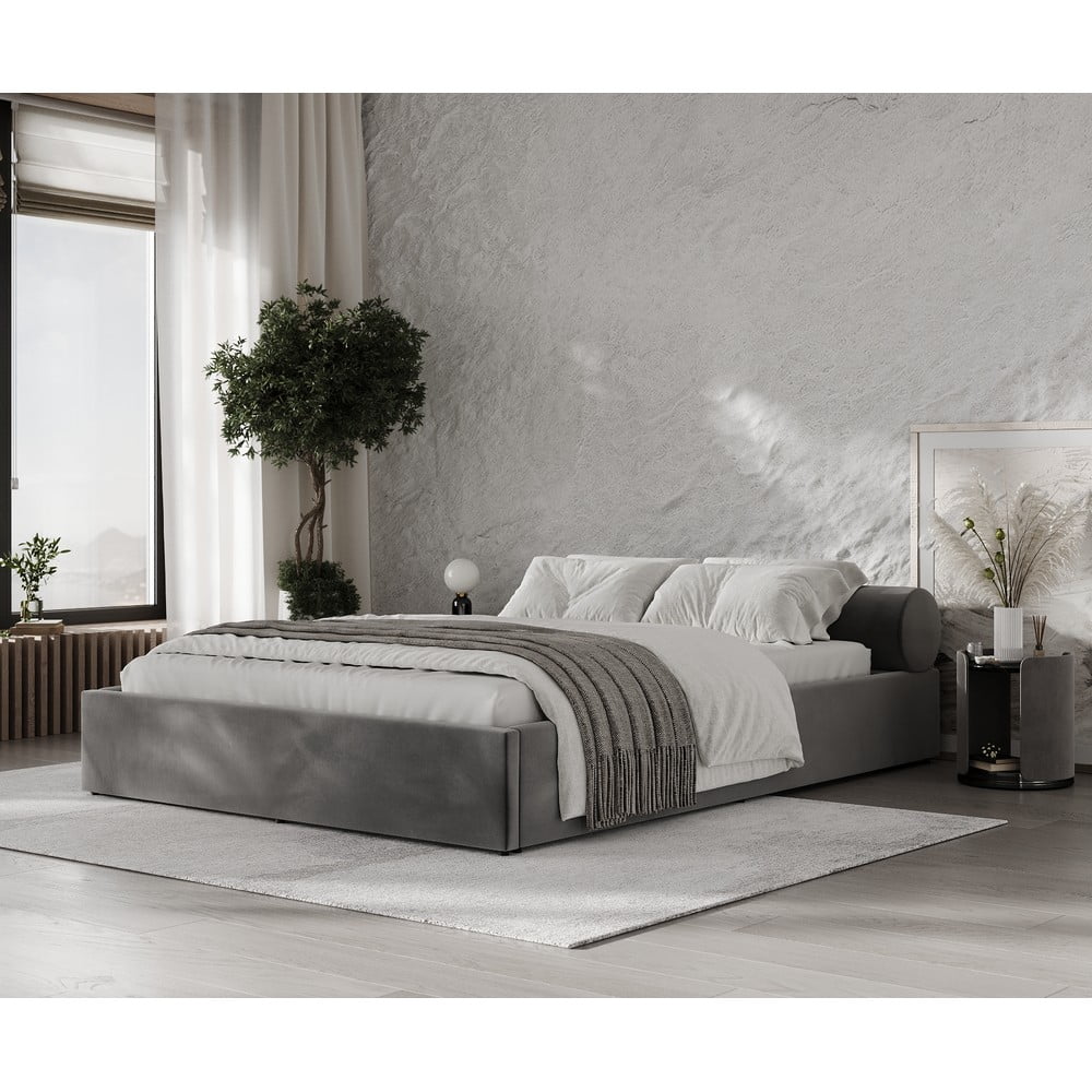 Ciemnoszare tapicerowane łóżko dwuosobowe ze schowkiem i stelażem 160x200 cm Solvo – Maison de Rêve (zdjęcie 3)