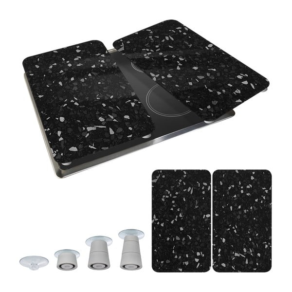 Zestaw 2 czarnych szklanych płyt ochronnych na kuchenkę Wenko Universal-image-2