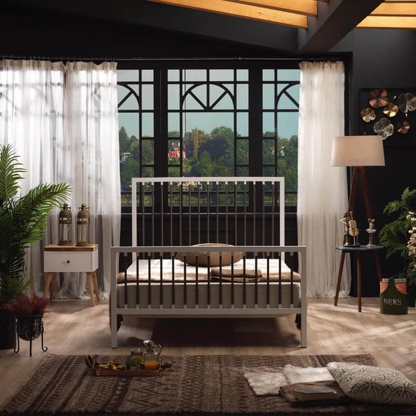 Białe metalowe łóżko dwuosobowe ze stelażem 180x200 cm Breeze – Kalune Design-image-3