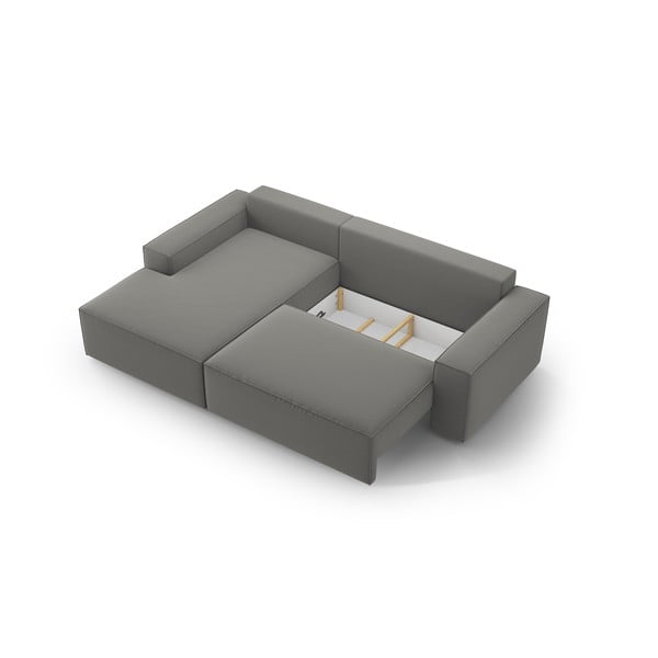 Jasnoszary aksamitny rozkładany/ze schowkiem narożnik (lewostronny/z szezlongiem) Jodie – Micadoni -image-4