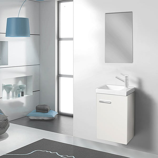 Szafka do łazienki z umywalką i lustrem Kai, odcień bieli, 40 cm