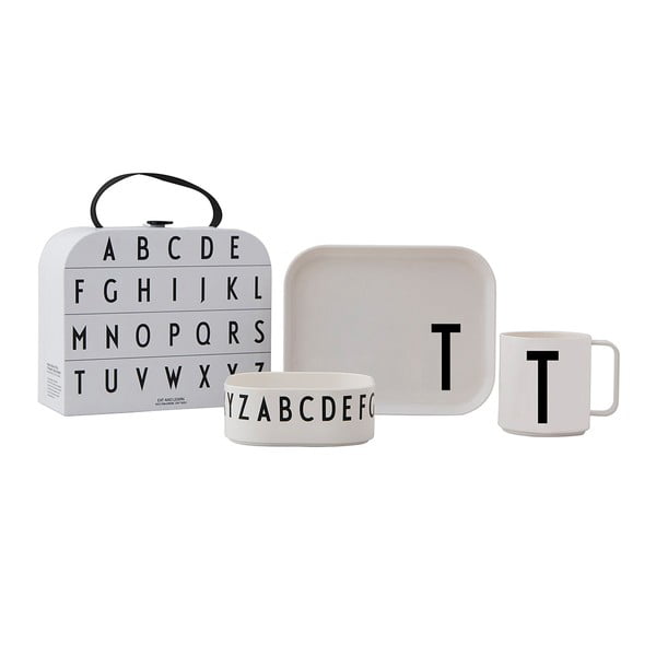 3-częściowy zestaw naczyń dla dzieci z kuferkiem Design Letters Classics T