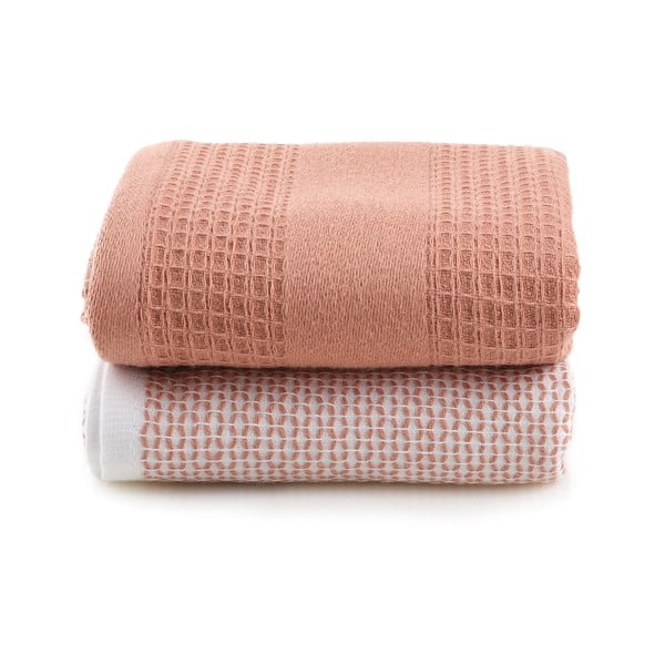 Łososiowe ręczniki waflowe zestaw 2 szt. 40x60 cm Betty – Foutastic-image-3