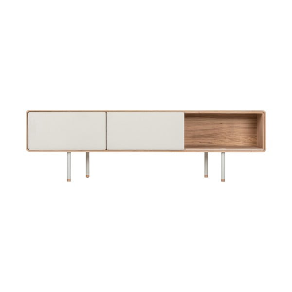 Biało-naturalna szafka pod TV z litego drewna dębowego 160x48 cm Fina – Gazzda