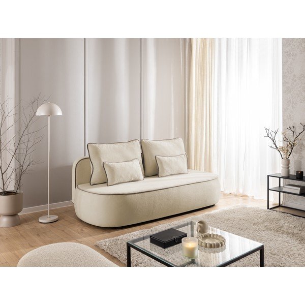 Beżowa/szarobrązowa aksamitna rozkładana/ze schowkiem sofa 210 cm Saga – Ropez-image-1