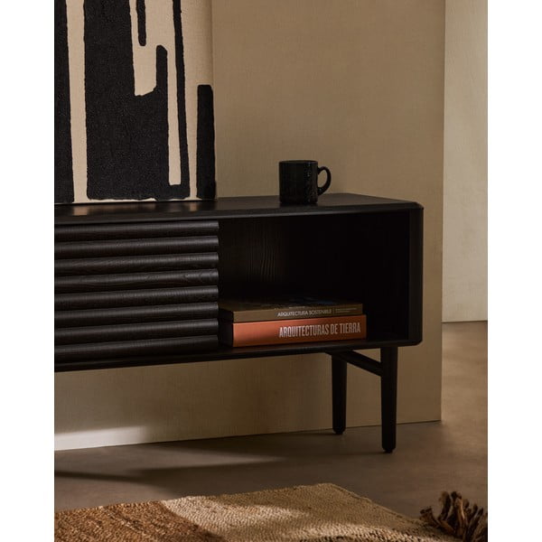 Czarna szafka pod TV w dekorze dębu 200x57x35 cm Lenon – Kave Home-image-3