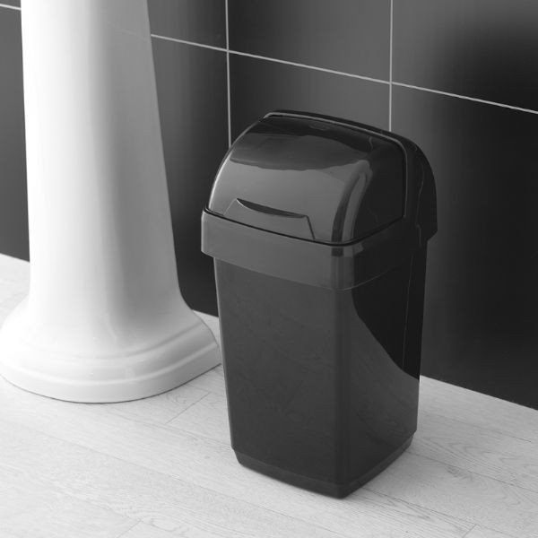 Czarny kosz na śmieci Addis Roll Top, 22,5x23x42,5 cm-image-1
