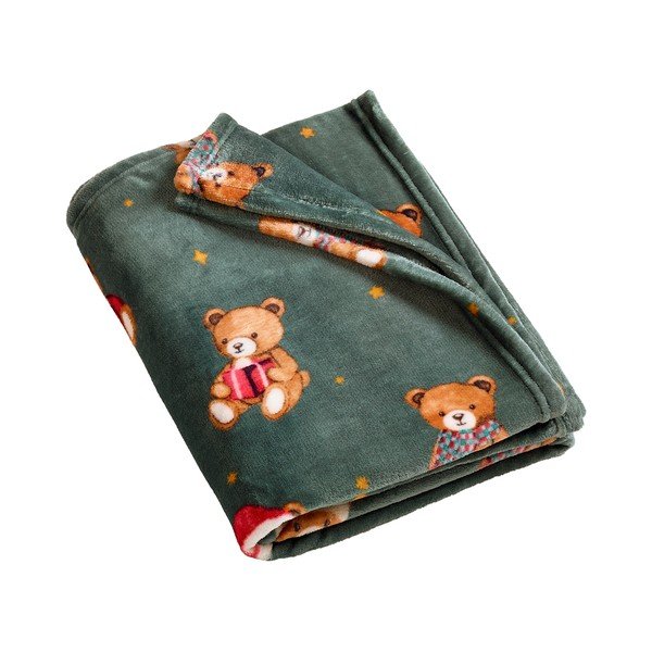 Ciemnozielony koc ze świątecznym motywem 170x130 cm Christmas Tartan Teddy Bear – Catherine Lansfield