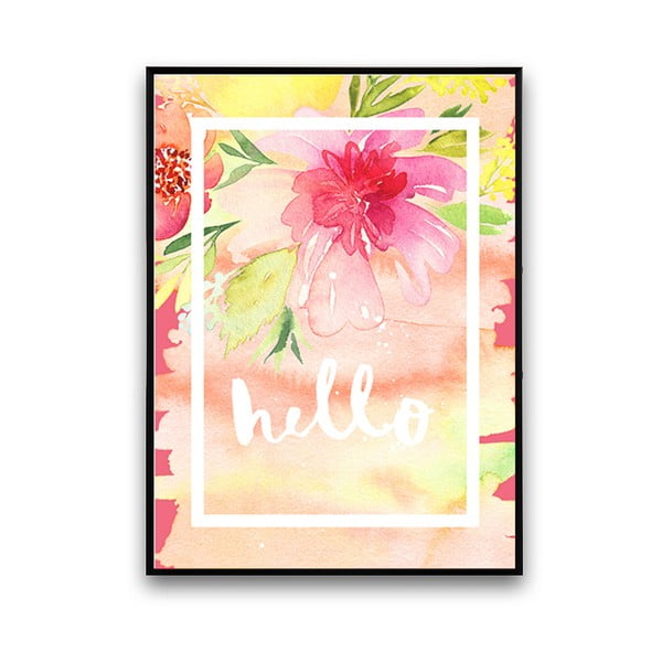 Plakat z różowymi kwiatami Hello, 30 x 40 cm