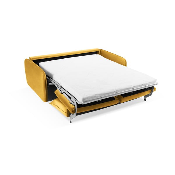 Musztardowa aksamitna rozkładana sofa 194 cm Vienna – Cosmopolitan Design-image-4