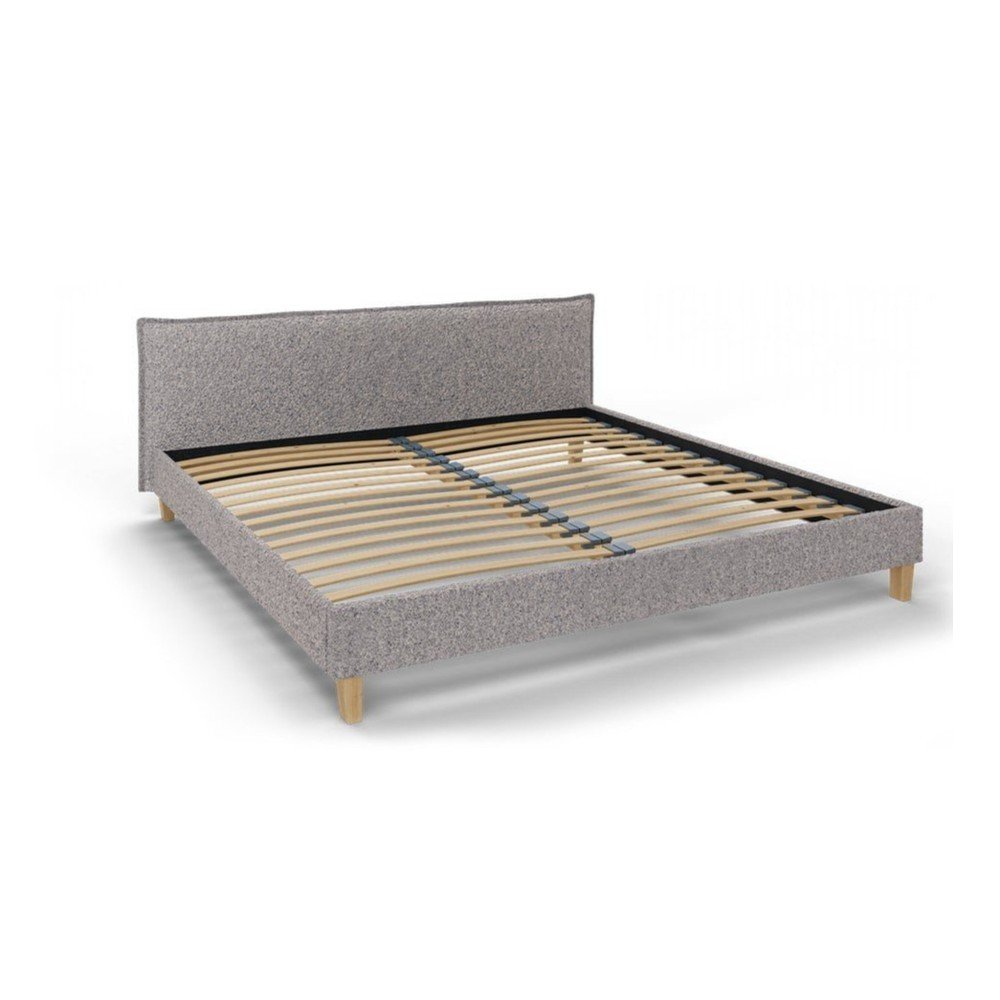Szare tapicerowane łóżko dwuosobowe ze stelażem 200x200 cm Tina – Ropez
