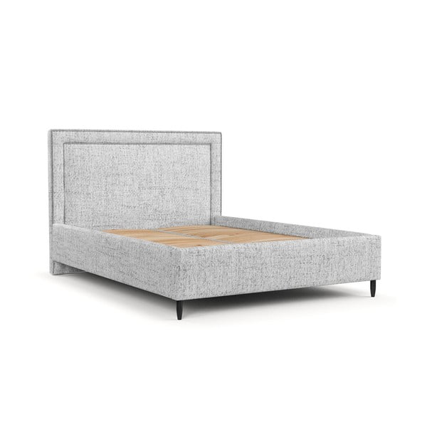 Jasnoszare tapicerowane łóżko dwuosobowe ze schowkiem i stelażem 180x200 cm Baleine – Maison de Rêve