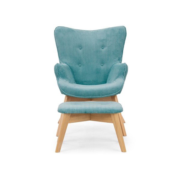 Turkusowy sztruksowy fotel z podnóżkiem Niko – Ropez-image-3