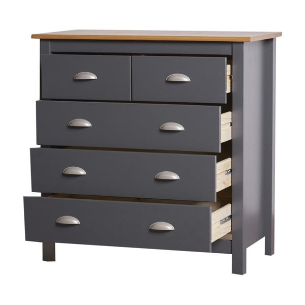 Antracytowoszara komoda z litego drewna sosnowego z 5 szufladami Marckeric Jade-image-1