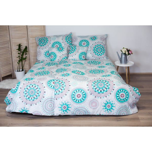 Bawełniana pościel z turkusowymi elementami Cotton House Mandala, 140x200 cm-image-1