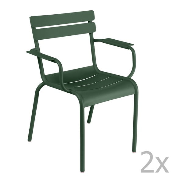 Zestaw 2 zielonych krzeseł z podłokietnikami Fermob Luxembourg