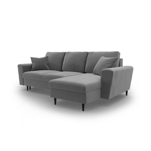 Jasnoszary aksamitny rozkładany narożnik ze schowkiem Kyoto – Cosmopolitan Design-image-4