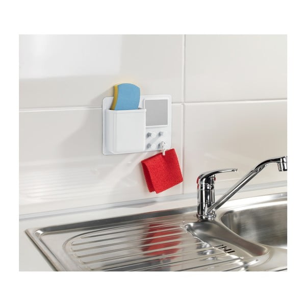 Biały silikonowy organizer ścienny z wieszaczkiem i lusterkiem Wenko Ampio-image-1