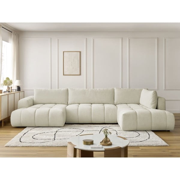 Beżowy rozkładany/ze schowkiem narożnik (prawostronny/w kształcie litery U) Fuji – Bobochic Paris-image-1