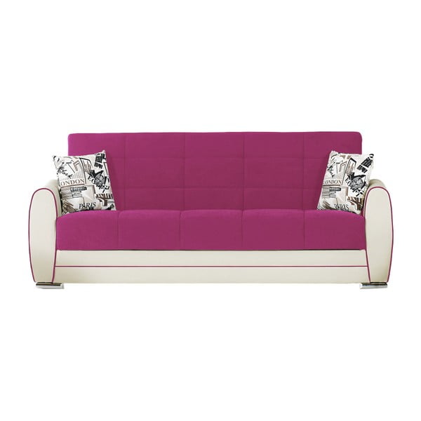 Ciemnoróżowo-kremowa trzyosobowa sofa rozkładana ze schowkiem Esidra Rest