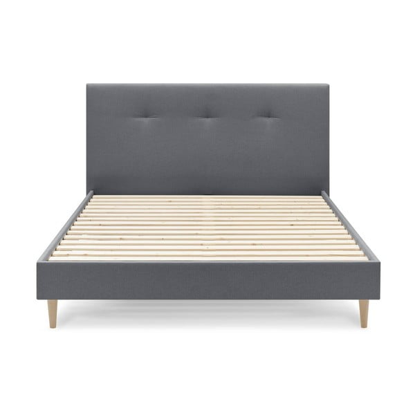 Szare tapicerowane łóżko dwuosobowe ze stelażem 180x200 cm Tory – Bobochic Paris-image-1
