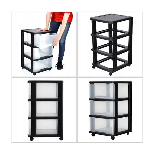 Czarno-transparentny plastikowy regał na kółkach 37x61 cm – Curver-image-4