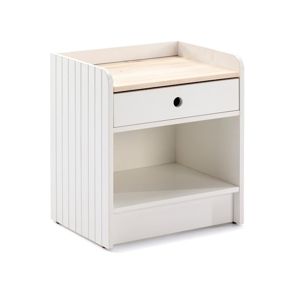 Biała szafka nocna z blatem z drewna sosnowego Marckeric Monte-image-1