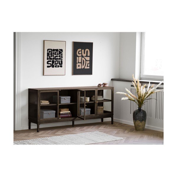 Ciemnobrązowa witryna w dekorze dębu 180x80x40 cm Zamora – House Nordic-image-1