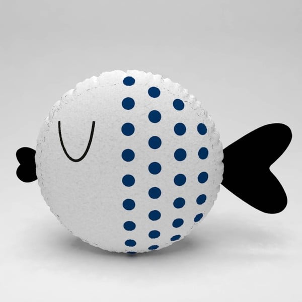 Biała poduszka z granatowymi kropkami Fishie, ⌀ 32 cm