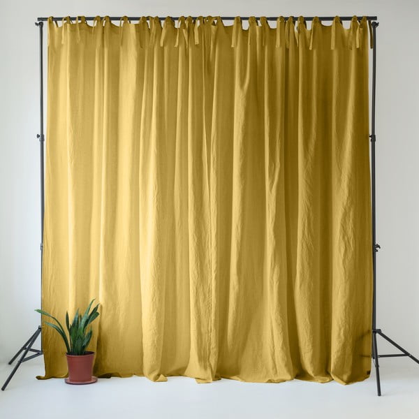 Żółta lniana zasłona 140x170 cm Lemon Curry – Linen Tales