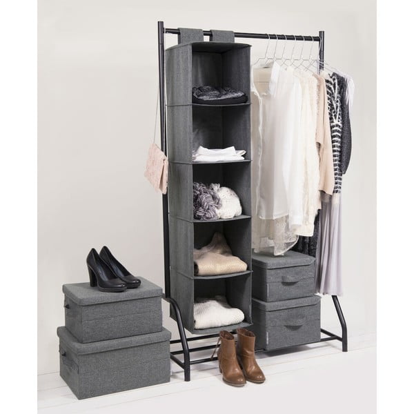 Szary tekstylny pojemnik z pokrywką 35x26x19 cm Soft Storage – Bigso-image-2