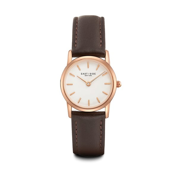 Zegarek damski z brązowym skórzanym paskiem i cyferblatem w kolorze różowego złota Eastside Elridge