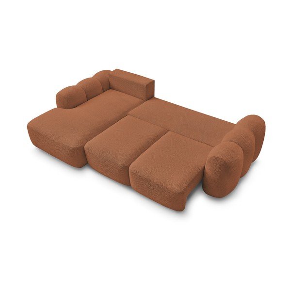 Pomarańczowy rozkładany/ze schowkiem narożnik z materiału bouclé (lewostronny/z szezlongiem) Montaigne – Bobochic Paris-image-3