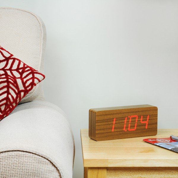 Ciemnobrązowy budzik z czerwonym wyświetlaczem LED Gingko Slab Click Clock-image-4