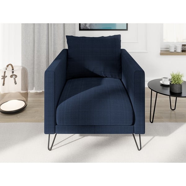 Ciemnoniebieski fotel z tkaniny szenilowej Freya – Ropez-image-1