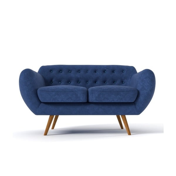 Dwuosobowa sofa Indigo, granatowa z błękitnymi guzikami
