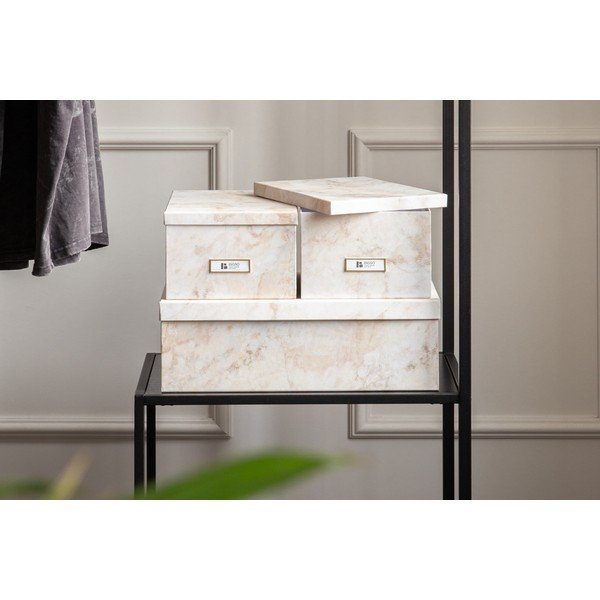 Beżowe kartonowe pojemniki zestaw 3 szt. z pokrywką 31x47x15,5 cm Inge Paper Laminate – Bigso-image-1