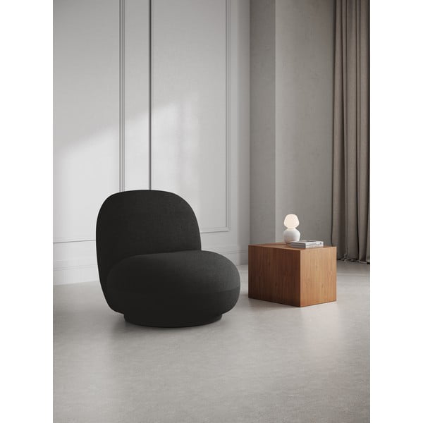 Czarny fotel z materiału bouclé Chuck – Micadoni Home-image-1