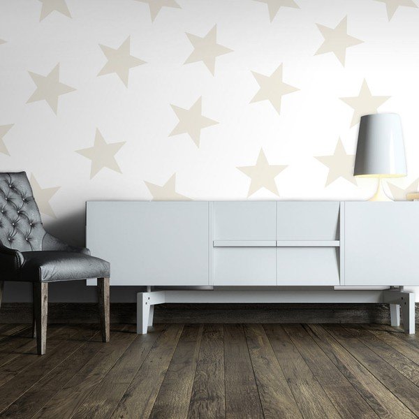 Tapeta dziecięca z włókniny 400 cm x 280 cm Beige Stars – Artgeist-image-1